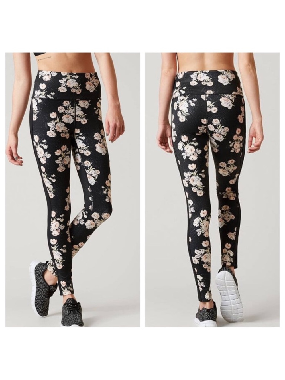 FP Movement by Free People Black Floral Print Mesh Panel High-Rise Leggings SzXS